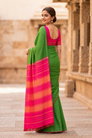 Green Kanjivaram Pure Silk Saree with Zari Checks 10077902