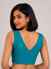 Blue Handcrafted Slub Cotton Solid Style Blouse 10073178