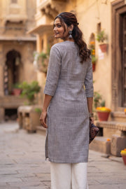 Grey Handcrafted Slub Cotton Kurta 10077430