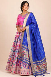 Pink Handcrafted Paithani Lehenga - 10065966