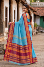 Sky Blue Handloom Chettinad Cotton Saree 10077334