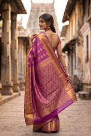 Purple Kanjivaram Vegan Silk Saree 10073895