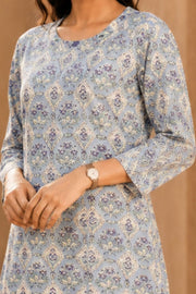 Denim Blue Hand Block Printed Cotton Dress 10077631