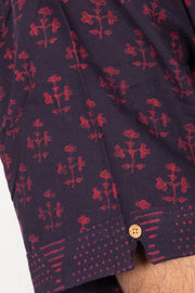 Indigo Handblock Print Pre-Washed Pure Cotton Crop Shirt 10074623