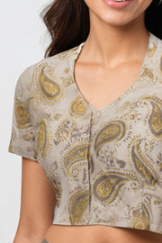 Beige Hand Block Vanaspathi Printed Cotton Blouse 10074479