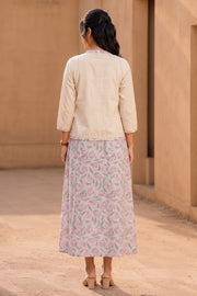 Offwhite Hand Block Printed Cotton Dress With Coat 10077615