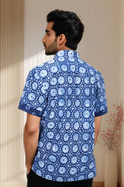 Indigo Handblock Print Pre-Washed Pure Cotton Shirt 10074402