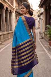 Tropical Sky Blue Mysore Crepe Silk Saree With Zari Border 10076264