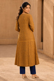 Ochre Yellow Hand Embroidered Cotton Kurta 10077644