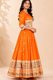 Orange Handcrafted Paithani Lehenga - 10065962