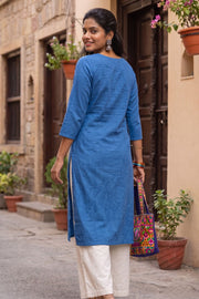 Blue Handcrafted Cotton Stripes Kurta 10077461
