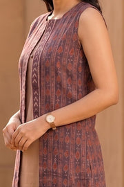 Peach Embroidered  Cotton Dress with Jacket 10077633