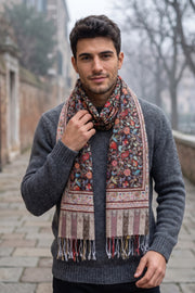Black Kani Printed Wool Unisex Stole 10077887