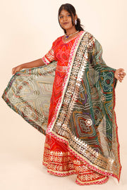 Orange Handcrafted Kota Doria Cotton Lehenga