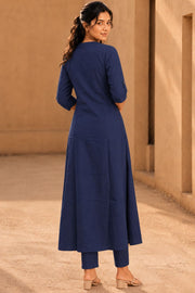 Blue Hand Embroidered Cotton Kurta 10077669
