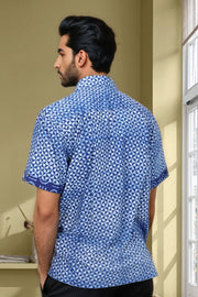 Indigo Handblock Print Pre-Washed Pure Cotton Shirt 10074408