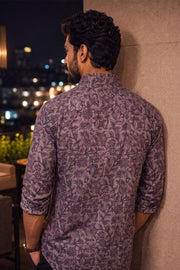 Lavender Full Sleeve Vanaspathi Print Modal Silk Mens Shirt 10074065