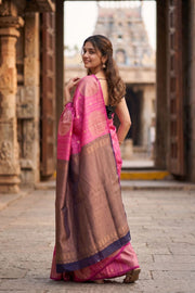Hot Pink Jute Weave Kanjivaram Vegan Silk Saree 10074637