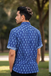Indigo Handblock Print Pre-Washed Pure Cotton Shirt 10074398