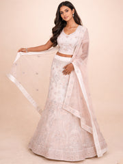 Peach Net Silk Embroidered Lehenga 10076884