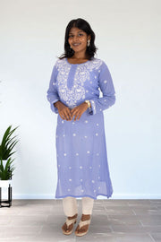 Blue Chikankari Embroidery Georgette Kurta 10074393