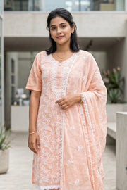 Peach Chikankari Embroidery Viscose Silk Salwar Suit 10076189