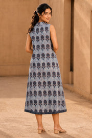 Rustic Blue Hand Block Printed Cotton Dress 10077643