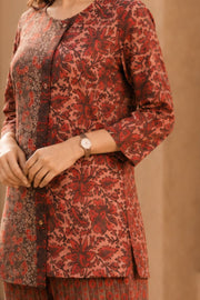 Rustic Brown Hand Embroidered Cotton Top & Pant Set 10077650