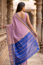Roselle Mauve Mysore Crepe Silk Saree With Zari Border 10076261