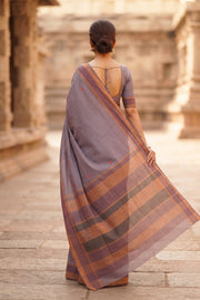 Pewter grey Handwoven Kanchi Cotton Saree 10067807