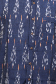 Dark Blue Half Sleeve Handloom Ikat Cotton Men's Shirt 10077859