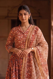 Maroon Hand Block Printed Cotton Chaniya Choli With Kota Doria Dupatta 10066327
