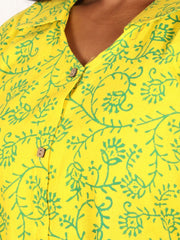 Yellow Hand block Printed Women Sleevless Shirt 10077179