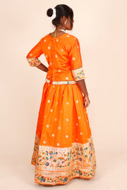 Orange Handcrafted Paithani Lehenga-Avishya