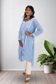 Blue Chikankari Embroidery Cotton Kurta 10074390