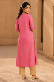 Pink Hand Embroidered Cotton Kurta 10077656