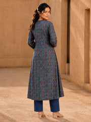 Indigo Hand Block Printed Cotton Kurta 10077663