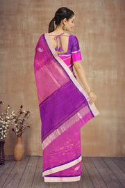 Pink Swan Motifs Chanderi Printed Silk Cotton Saree 10075931