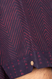 Indigo Handblock Print Pre-Washed Pure Cotton Crop Shirt 10074624