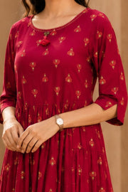 Red Hand Embroidered Cotton Dress 10077619