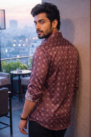 Brown Full Sleeve Vanaspathi Print Modal Silk Mens Shirt 10077510