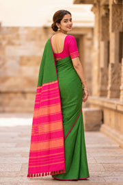 Green Kanjivaram Pure Silk Saree with Zari Checks 10077902