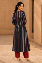 Black Hand Embroidered Cotton Kurta 10077632