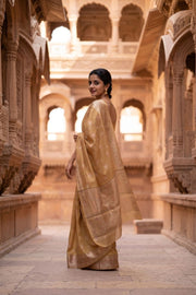 Blonde Yellow Handloom Banarasi Chiniya Silk Saree 10065485