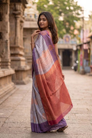 Cadet Grey Jute Weave Kanjivaram Vegan Silk Saree 10074639