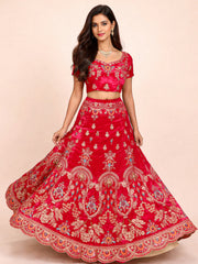  Red Net Silk Embroidered Lehenga 10076882
