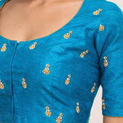 Blue Aari Embroidered Raw Silk Blouse 10077732