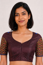 Brown Aari Embroidered Silk Blouse 10077734