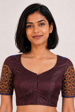 Brown Aari Embroidered Silk Blouse 10077734