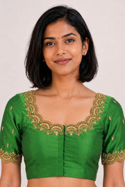 Dark Green Aari Embroidered Kanjivaram Silk Blouse 10077737